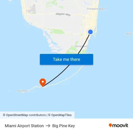 Miami Airport Station to Big Pine Key map