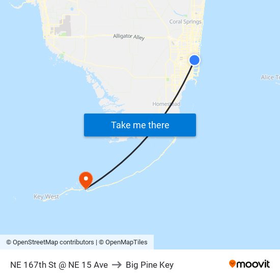 NE 167th St @ NE 15 Ave to Big Pine Key map