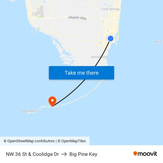 NW 36 St & Coolidge Dr to Big Pine Key map