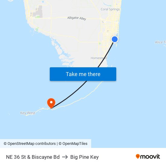 NE 36 St & Biscayne Bd to Big Pine Key map