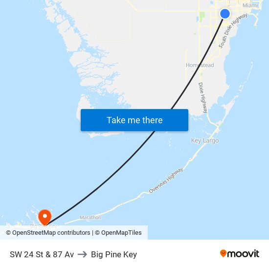 SW 24 St & 87 Av to Big Pine Key map