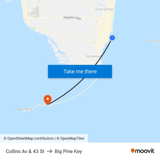 Collins Av & 43 St to Big Pine Key map