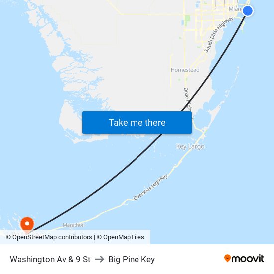 Washington Av & 9 St to Big Pine Key map