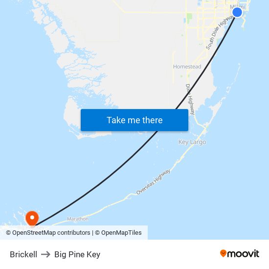 Brickell to Big Pine Key map