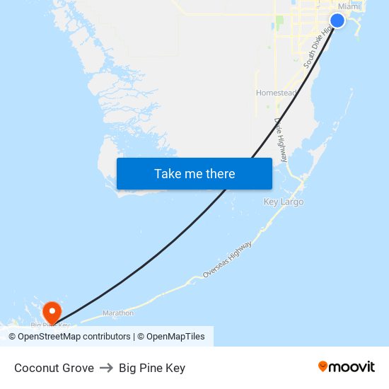 Coconut Grove to Big Pine Key map