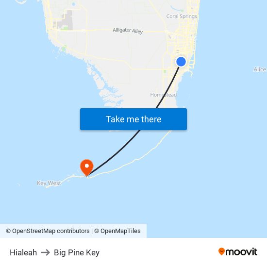 Hialeah to Big Pine Key map
