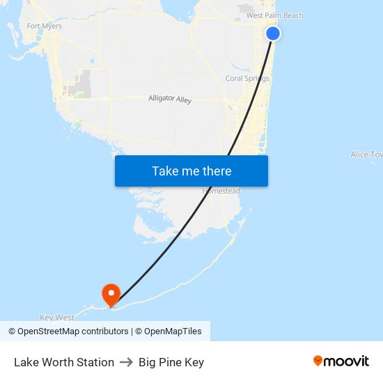 Lake Worth Beach Station to Big Pine Key map