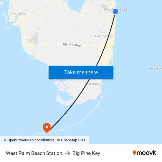 West Palm Beach Station to Big Pine Key map