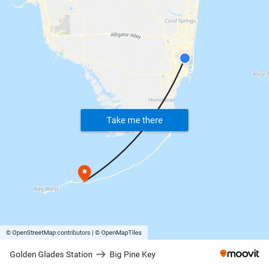 Golden Glades Station to Big Pine Key map