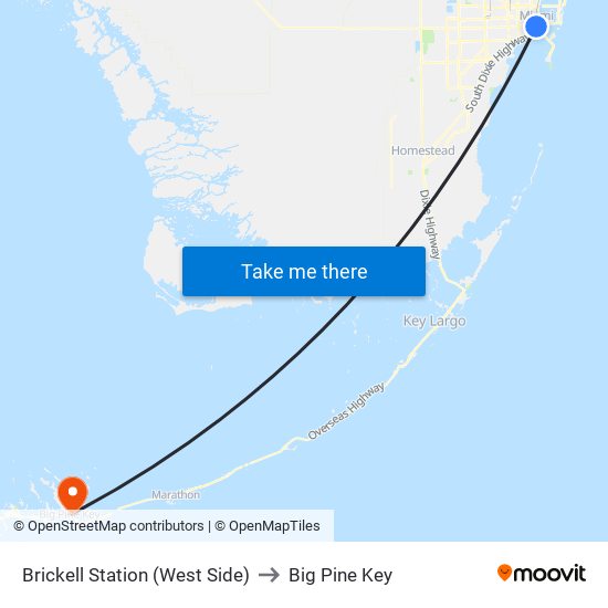 Brickell Station (West Side) to Big Pine Key map