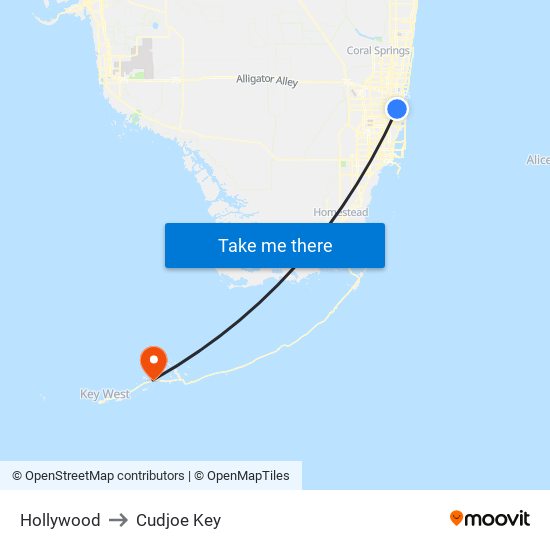 Hollywood to Cudjoe Key map