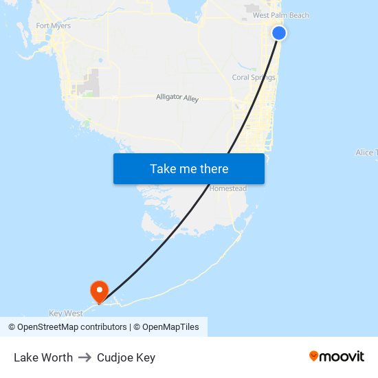 Lake Worth to Cudjoe Key map