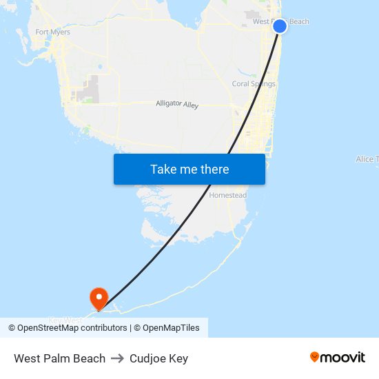 West Palm Beach to Cudjoe Key map