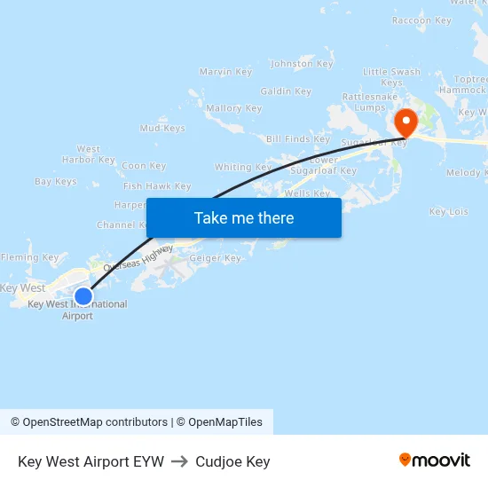 Key West Airport EYW to Cudjoe Key map
