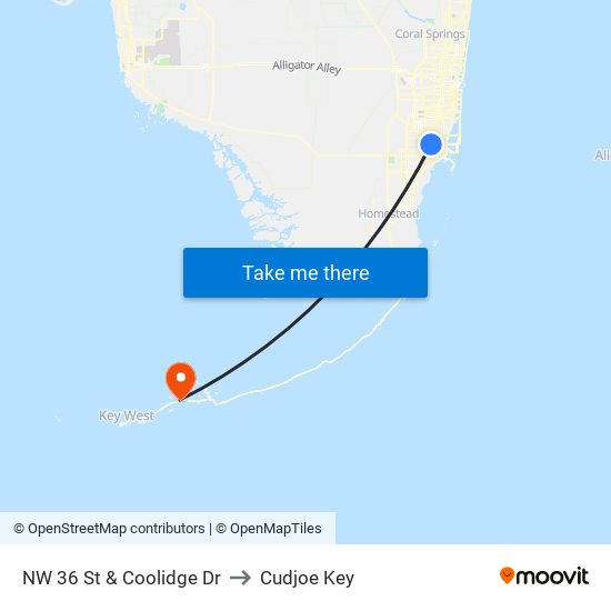 NW 36 St & Coolidge Dr to Cudjoe Key map