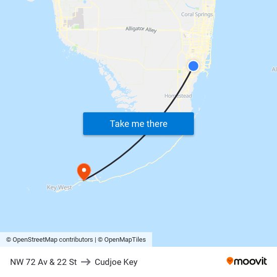 NW 72 Av & 22 St to Cudjoe Key map