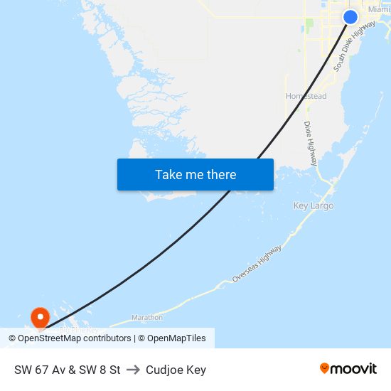 SW 67 Av & SW 8 St to Cudjoe Key map