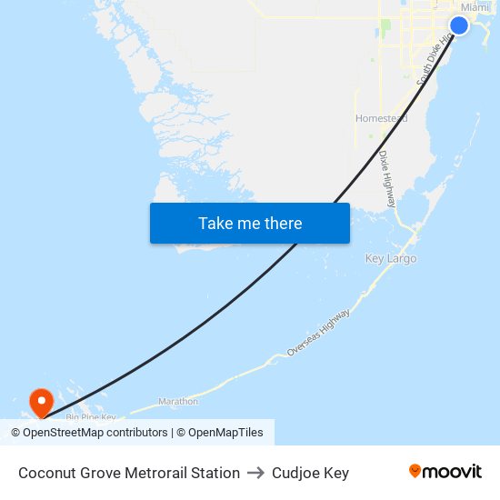 Coconut Grove Metrorail Station to Cudjoe Key map