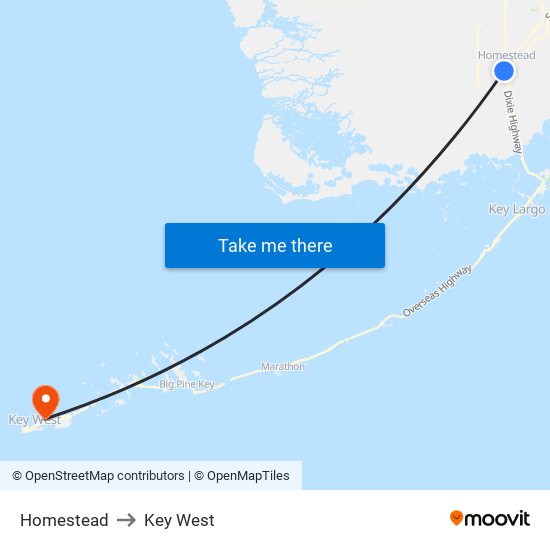 Homestead to Key West map