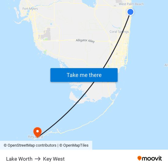 Lake Worth to Key West map