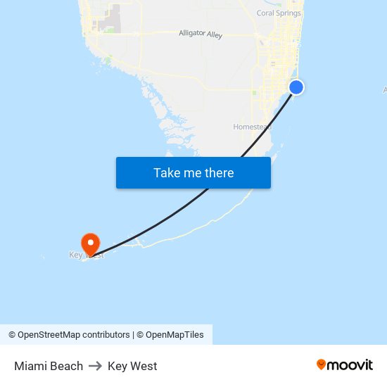 Miami Beach to Key West map