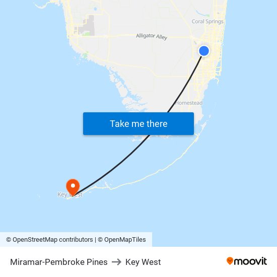 Miramar-Pembroke Pines to Key West map