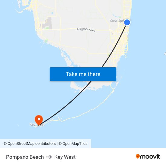 Pompano Beach to Key West map