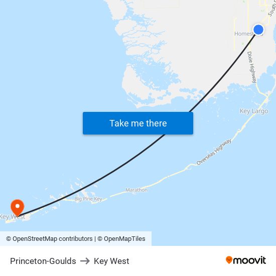Princeton-Goulds to Key West map