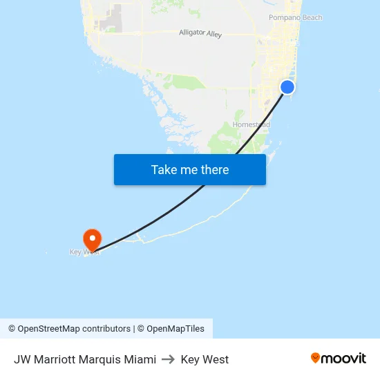 JW Marriott Marquis Miami to Key West map