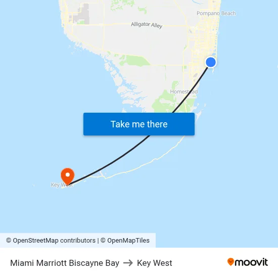 Miami Marriott Biscayne Bay to Key West map
