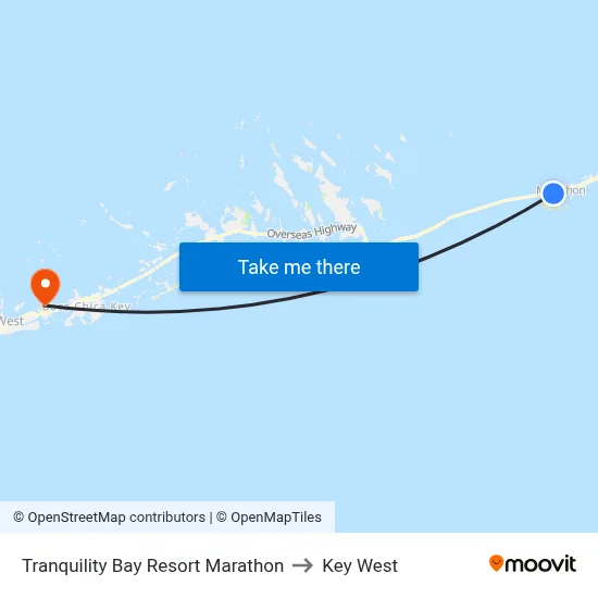 Tranquility Bay Resort Marathon to Key West map