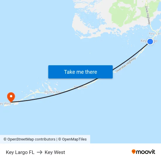 Key Largo FL to Key West map