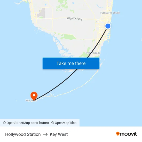 Hollywood Station to Key West map