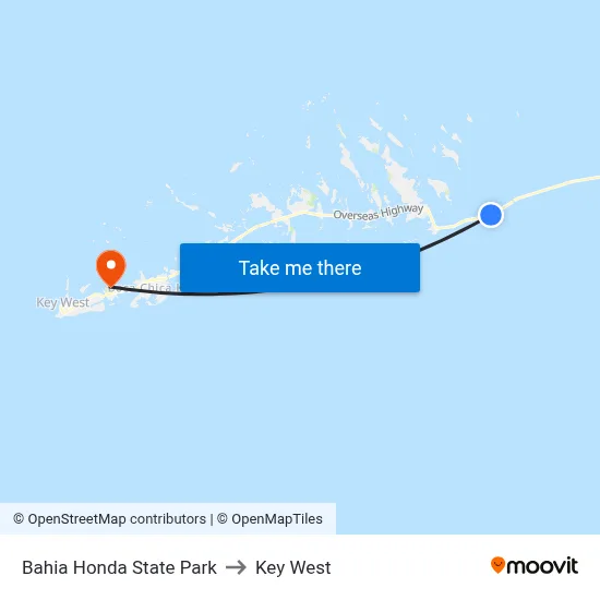 Bahia Honda State Park to Key West map