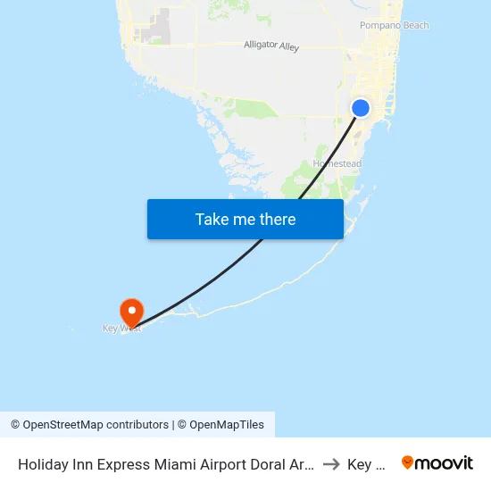 Holiday Inn Express Miami Airport Doral Area an IHG Hotel to Key West map