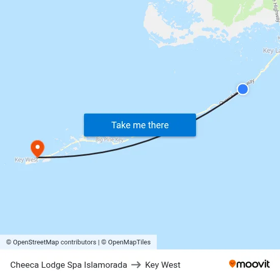 Cheeca Lodge Spa Islamorada to Key West map