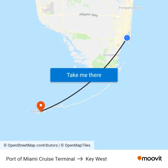 Port of Miami Cruise Terminal to Key West map