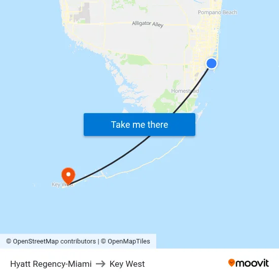 Hyatt Regency-Miami to Key West map