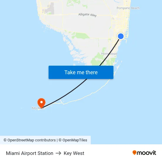 Miami Airport Station to Key West map