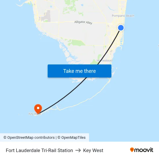 Fort Lauderdale Tri-Rail Station to Key West map