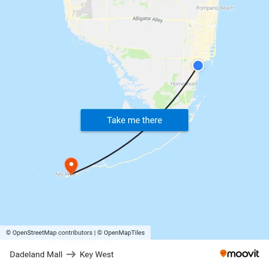 Dadeland Mall to Key West map