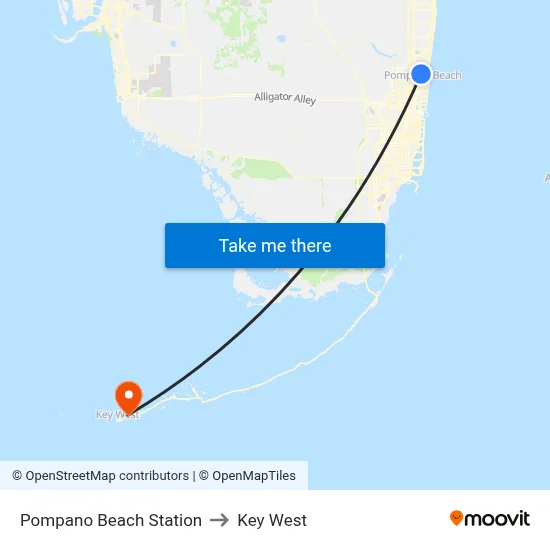 Pompano Beach Station to Key West map