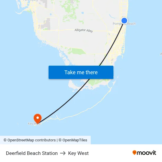 Deerfield Beach Station to Key West map