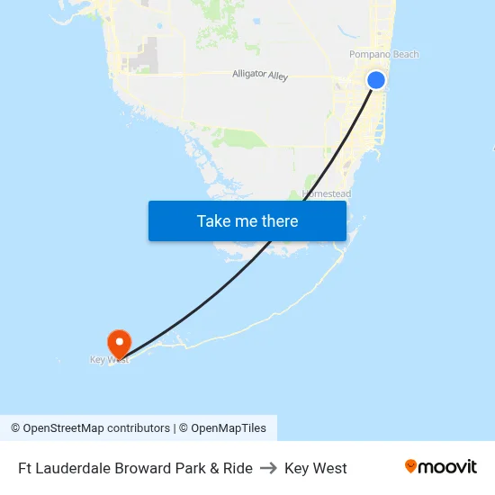 Ft Lauderdale Broward Park & Ride to Key West map
