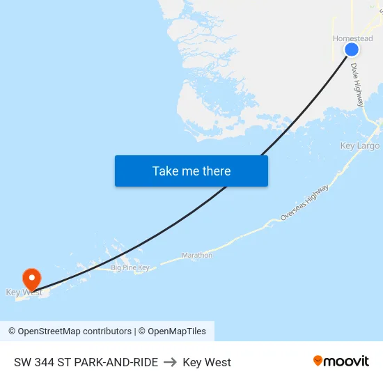 Sw 344 St Park-And-Ride to Key West map