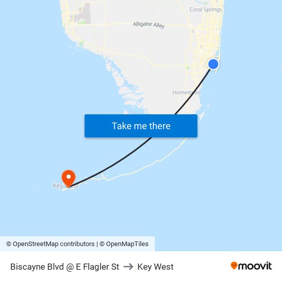 Biscayne Blvd @ E Flagler St to Key West map