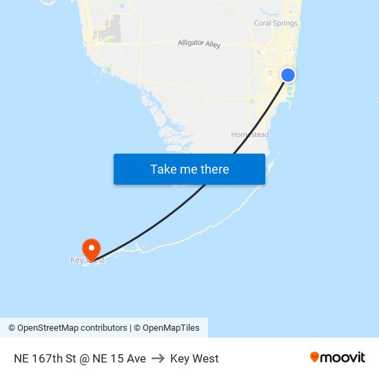 NE 167th St @ NE 15 Ave to Key West map