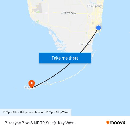 Biscayne Blvd & NE 79 St to Key West map