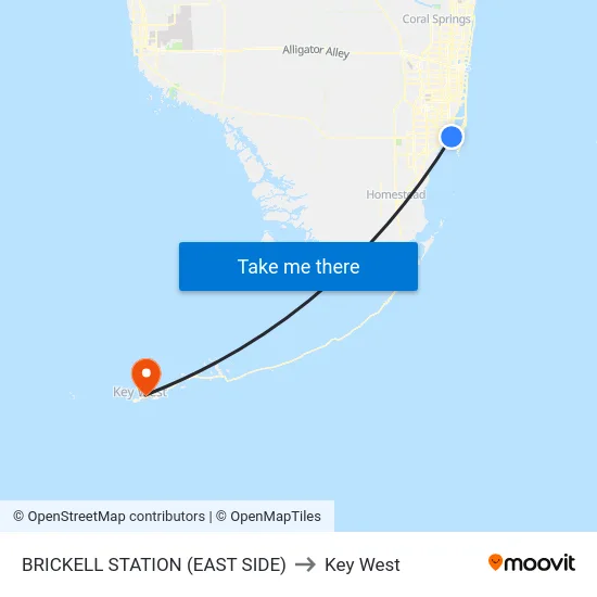 Brickell Station (East Side) to Key West map