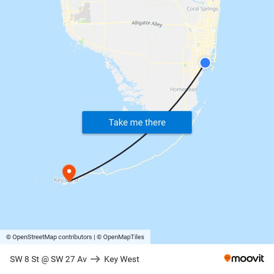 SW 8 St @ SW 27 Av to Key West map
